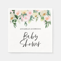 Babydusche Aquarellpinke, mädchenhafte Blumenschri