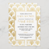 Babydusche Art Deco 1920s White & Gold Gatsby Einladung (Vorne/Hinten)