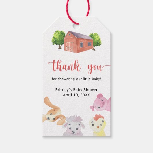 Babydusche auf dem Bauernhof - vielen Dank Geschenkanhänger (Vorderseite)