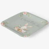 Babydusche auf dem Sage Green Bunny Rabbit Pappteller (Gewinkelt)