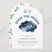 Babydusche auf Mond und Stars Wir sind über dem Mo Einladung (Vorne/Hinten)