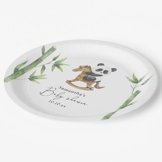 Babydusche aus Bambus und Panda Bear Pappteller (Schrägansicht)