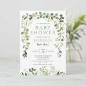 Babydusche aus botanischem grünem Leaf Einladung (Stehend Vorderseite)