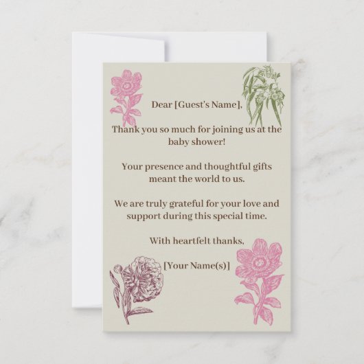 Babydusche aus Botanischem Peony Eucalyptus Dankeskarte (Vorderseite)