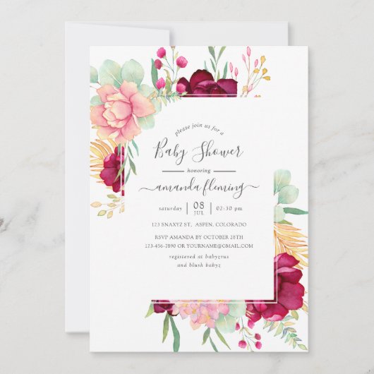 Babydusche aus Burgund und Blush Einladung (Vorderseite)