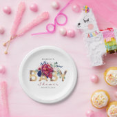 Babydusche aus Burgund und Navy mit Blumenmuster Pappteller (Party)