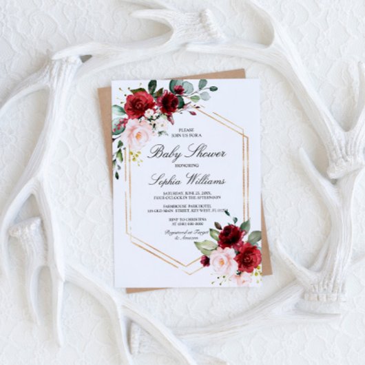 Babydusche aus Burgund und Rosa Rose Einladung
