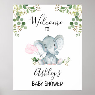 Babydusche aus Foliage Elephant Balloons Begrüßung Poster