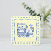 Babydusche aus Gelb und Blauer Bahn Einladung (Stehend Vorderseite)