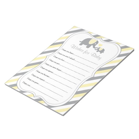 Babydusche aus gelbem und grauem Streifen - Wünsch Notizblock (angewinkelt)