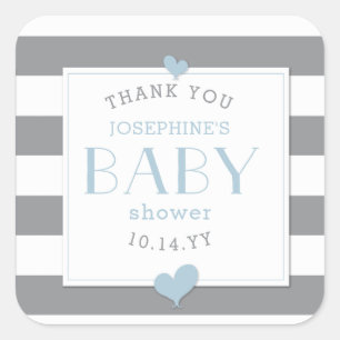 Babydusche aus Gray Stripe Vielen Dank Quadratischer Aufkleber