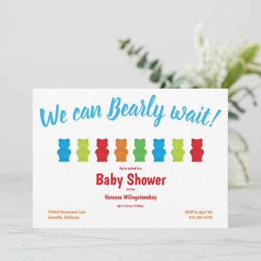Babydusche aus Gummy Bear Candy Bearly Wait Einladung (Stehend Vorderseite)