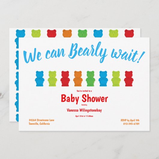 Babydusche aus Gummy Bear Candy Bearly Wait Einladung (Vorne/Hinten)