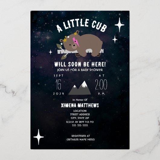 Babydusche aus kosmischen Keuchen Folieneinladung (Vorderseite)