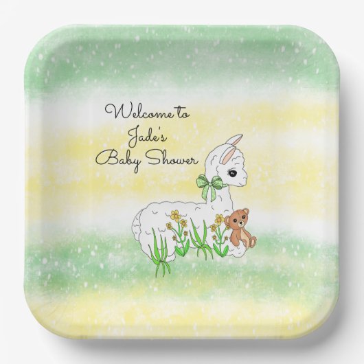 Babydusche aus Llama und Teddy Bear Pappteller (Vorderseite)