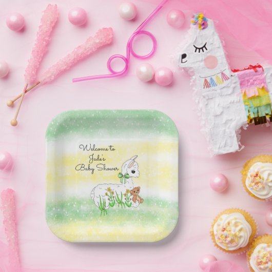 Babydusche aus Llama und Teddy Bear Pappteller (Party)