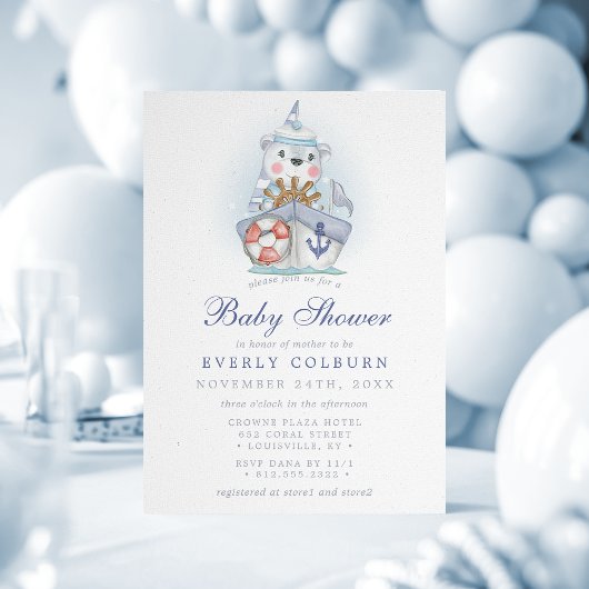Babydusche aus Nautical Bear Sailboat Einladung