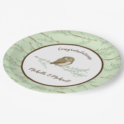 Babydusche aus Owl Woodland Pappteller (Schrägansicht)