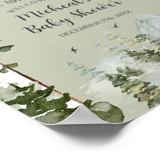 Babydusche aus Pine Tree Forest Mountain Begrüßung Poster (Ecke)
