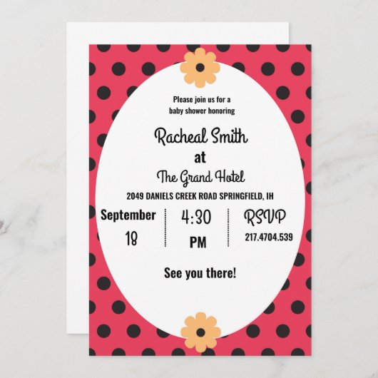 Babydusche aus Rot und Schwarz Einladung (Vorne/Hinten)