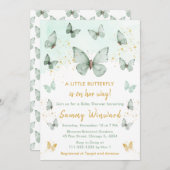 Babydusche aus Sage Green und Gold Butterfly Einladung (Vorne/Hinten)