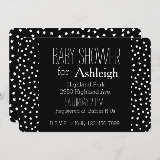 Babydusche aus Schwarz und Weiß Einladung (Vorne/Hinten)