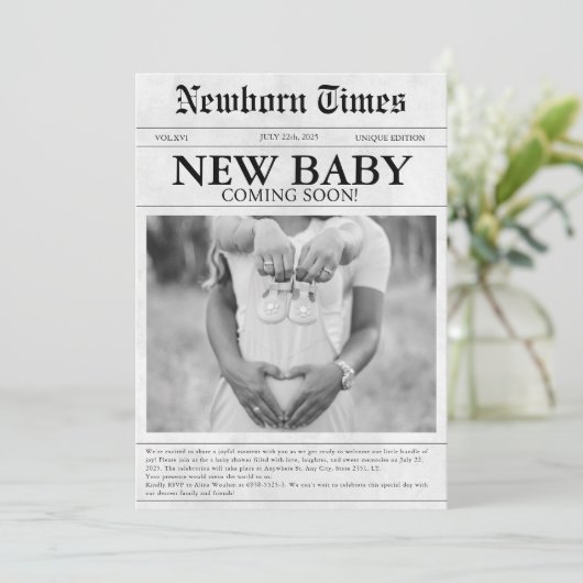 Babydusche aus Schwarz und Weiß Einladung (Stehend Vorderseite)