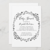 Babydusche aus schwarzem und weißem Blattwerk Einladung (Vorne/Hinten)