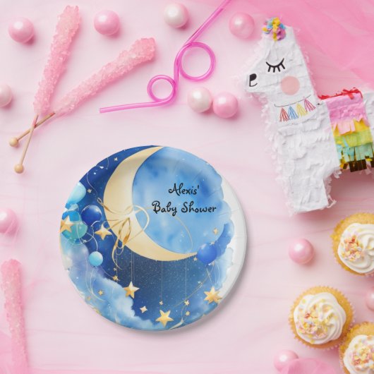 Babydusche aus Sternen und Mond Pappteller (Party)
