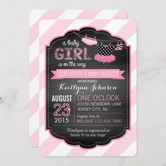 Babydusche aus Tutu und Stripe Einladung (Vorne/Hinten)