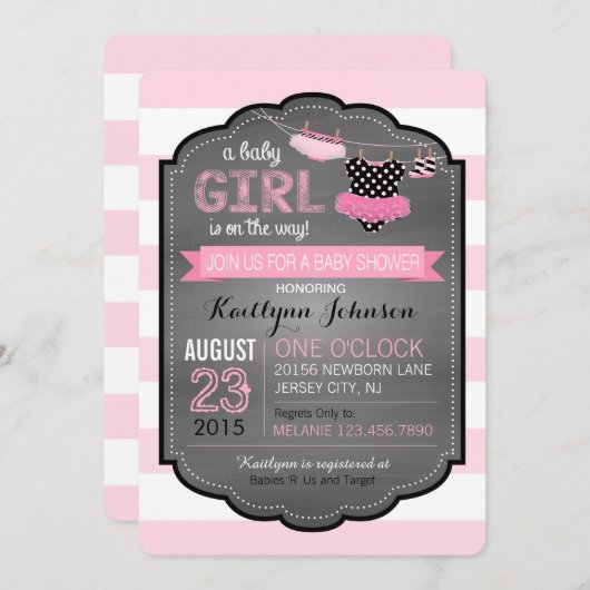 Babydusche aus Tutu und Stripe Einladung (Vorne/Hinten)