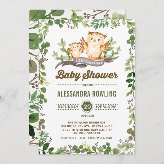 Babydusche aus Wäldern, Grünwälder laden ein Einladung (Vorne/Hinten)