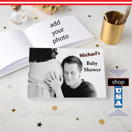 Babydusche 🍼 Baby Bump Foto Monogram Gästebuch