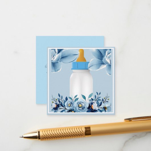 Babydusche - Babyflasche - Blume Begleitkarte (Vorderseite/Rückseite Beispiel)