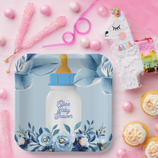 Babydusche - Babyflasche - Blume Name Custom Pappteller (Party)