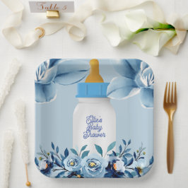 Babydusche - Babyflasche - Blume Name Custom Pappteller