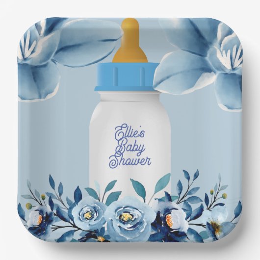 Babydusche - Babyflasche - Blume Name Custom Pappteller (Vorderseite)
