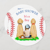 Babydusche Baseball 2 Labradore und Baby Einladung (Vorne/Hinten)