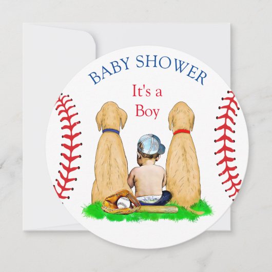 Babydusche Baseball 2 Labradore und Baby Einladung (Vorderseite)