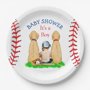 Babydusche Baseball 2 Labradore und Baby Pappteller