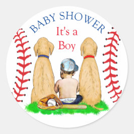 Babydusche Baseball 2 Labradore und Baby Runder Aufkleber
