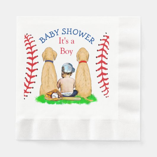Babydusche Baseball 2 Labradore und Baby Serviette (Vorderseite)