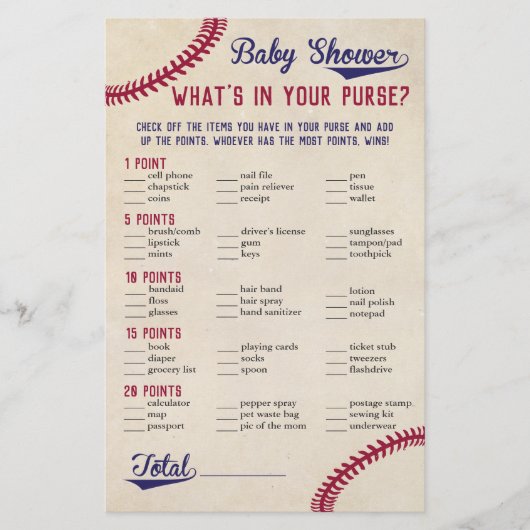 Babydusche Baseball, was in Ihrer Tasche ist Flyer (Vorne)