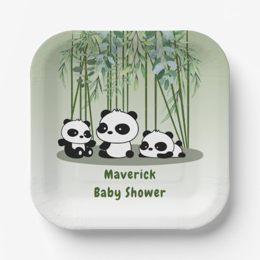 Babydusche Bear Greenery Bamboo Pappteller (Vorderseite)