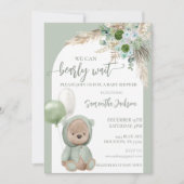 Babydusche Bearly Wait Green Boho Bear Einladung (Vorderseite)