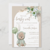 Babydusche Bearly Wait Green Boho Bear Einladung (Vorderseite)