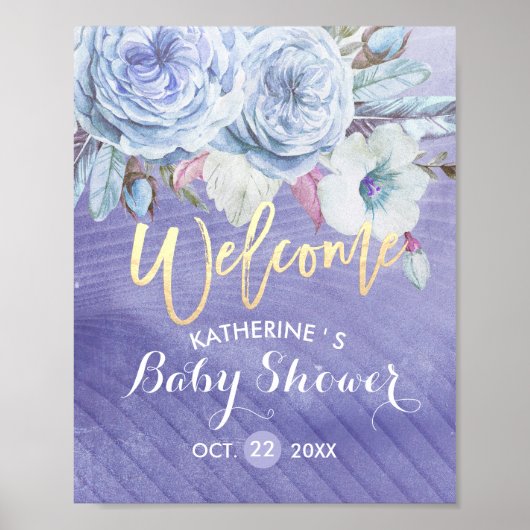 Babydusche Begrüßung Boho Blume Feathers Poster (Vorne)