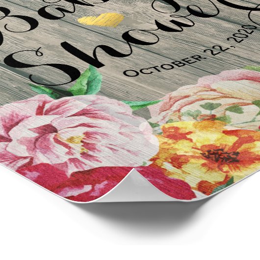 Babydusche Begrüßung Chic Blume String Light Wood Poster (Ecke)