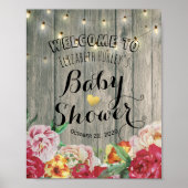 Babydusche Begrüßung Chic Blume String Light Wood Poster (Vorne)