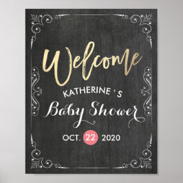 Babydusche Begrüßung Schwarz-weiße Blumenkhalkappe Poster